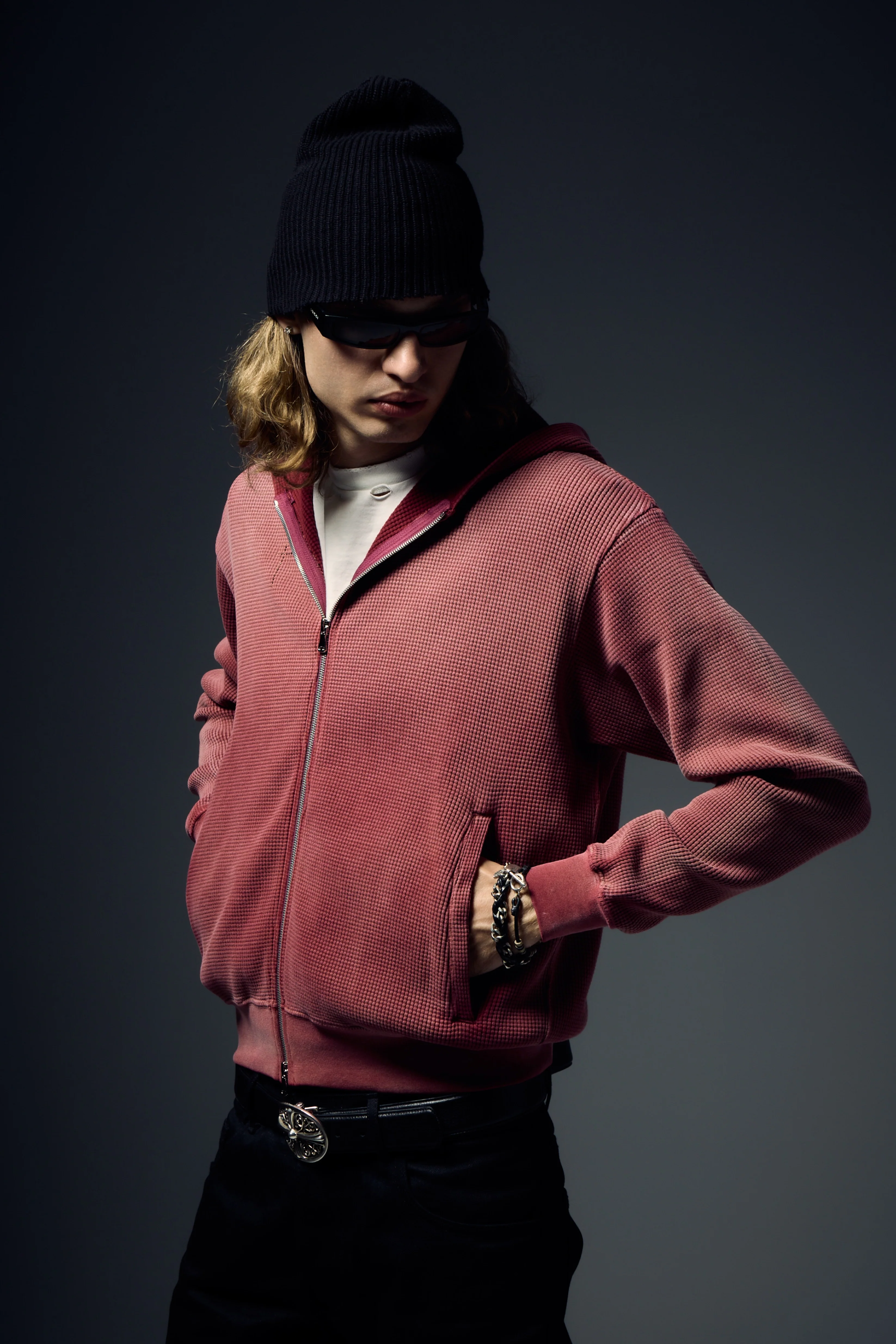 Beaded Cross Hoodie - Burgundy - Image 2