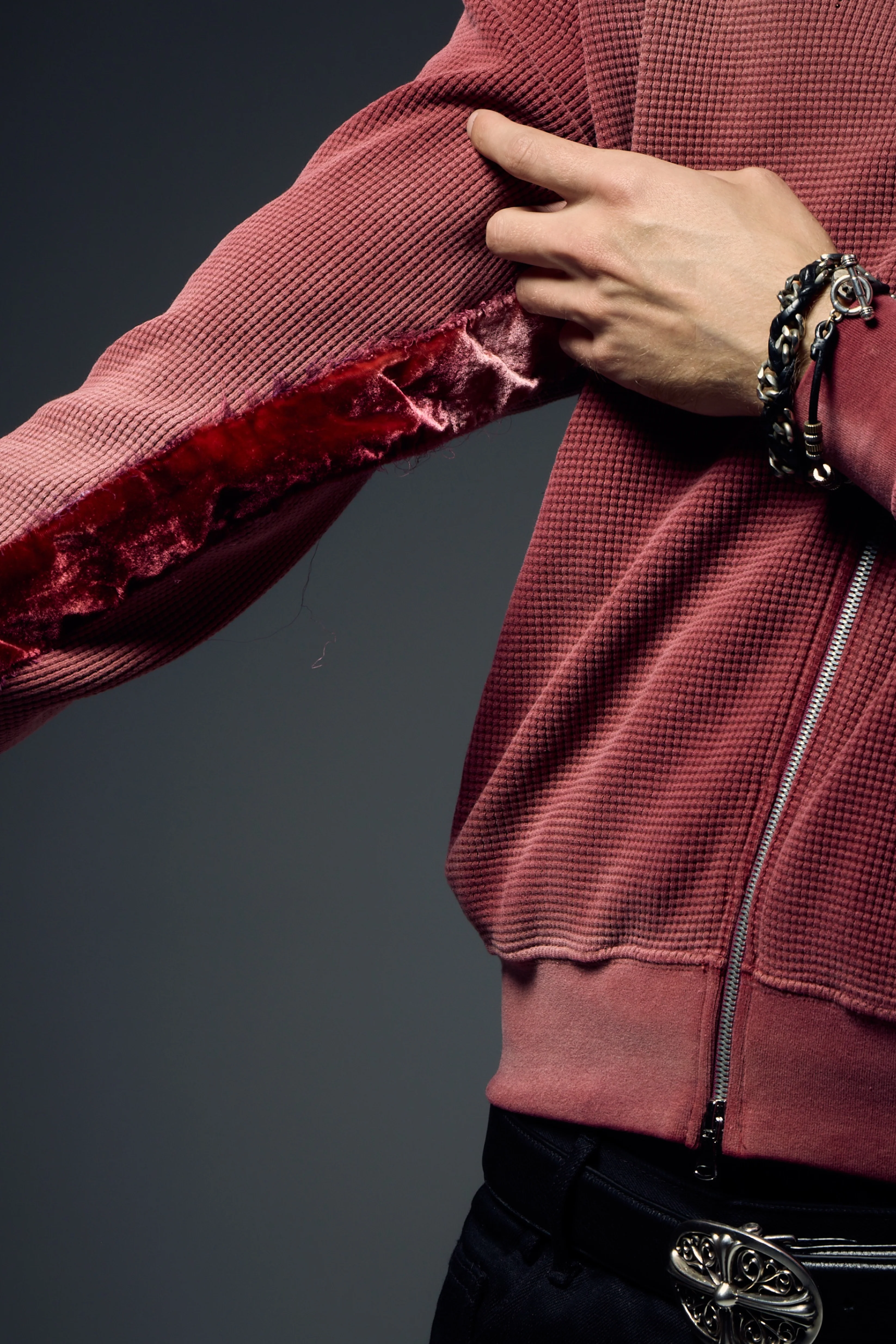 Beaded Cross Hoodie - Burgundy - Image 3