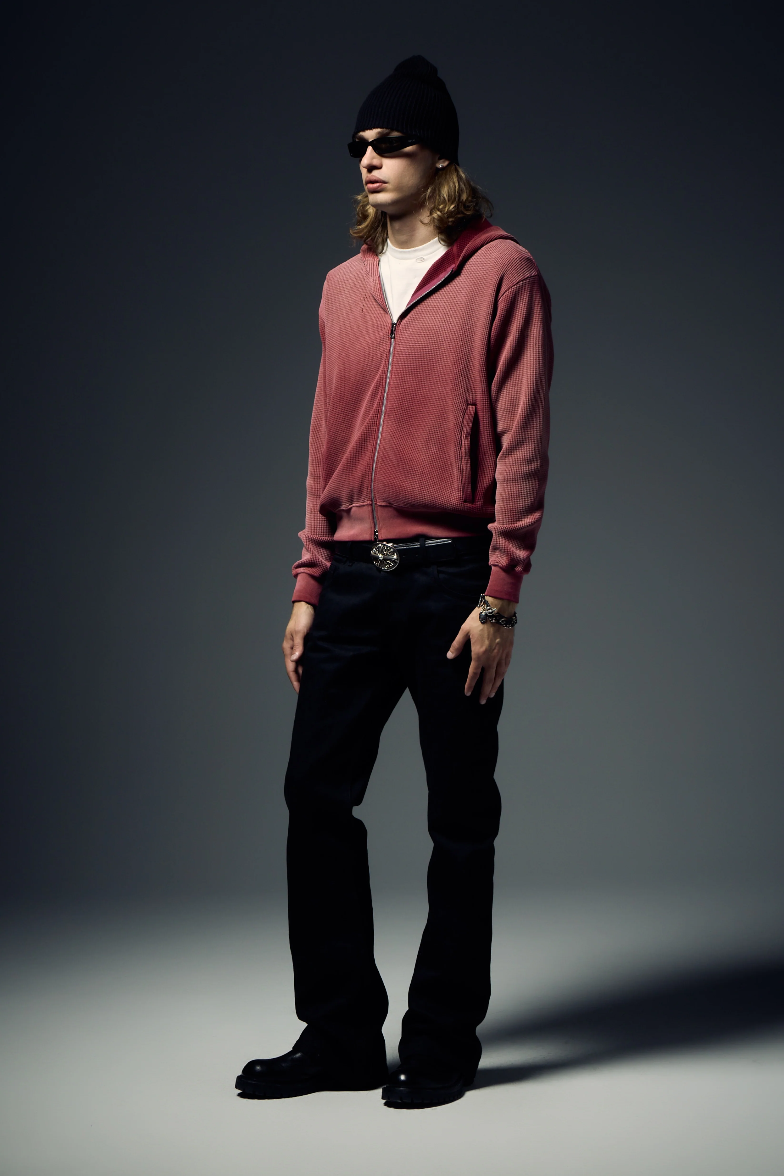 Beaded Cross Hoodie - Burgundy - Image 4