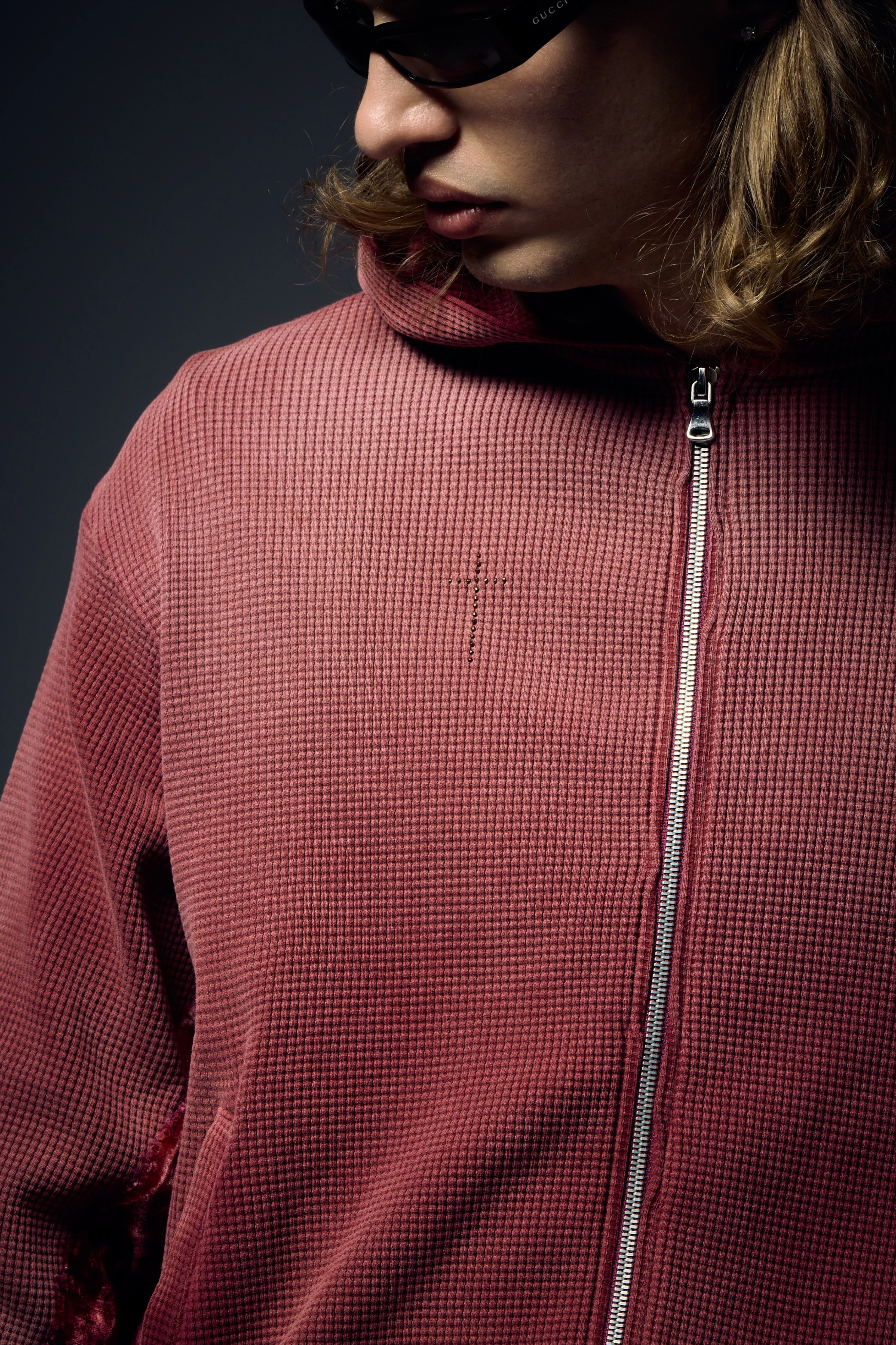 Beaded Cross Hoodie - Burgundy - Image 5