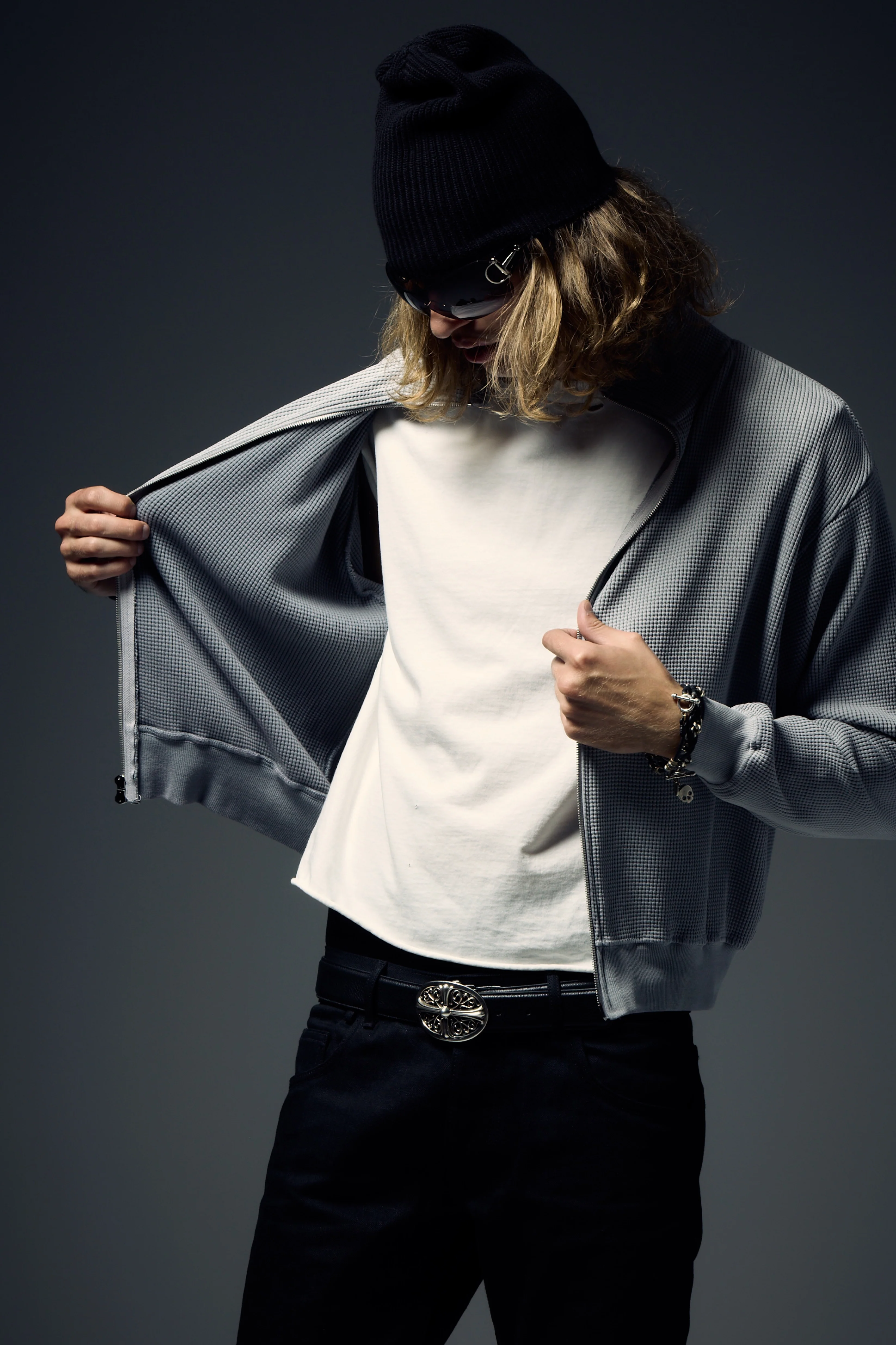 Waffle Zip Up Track Top - Cement Grey - Image 6