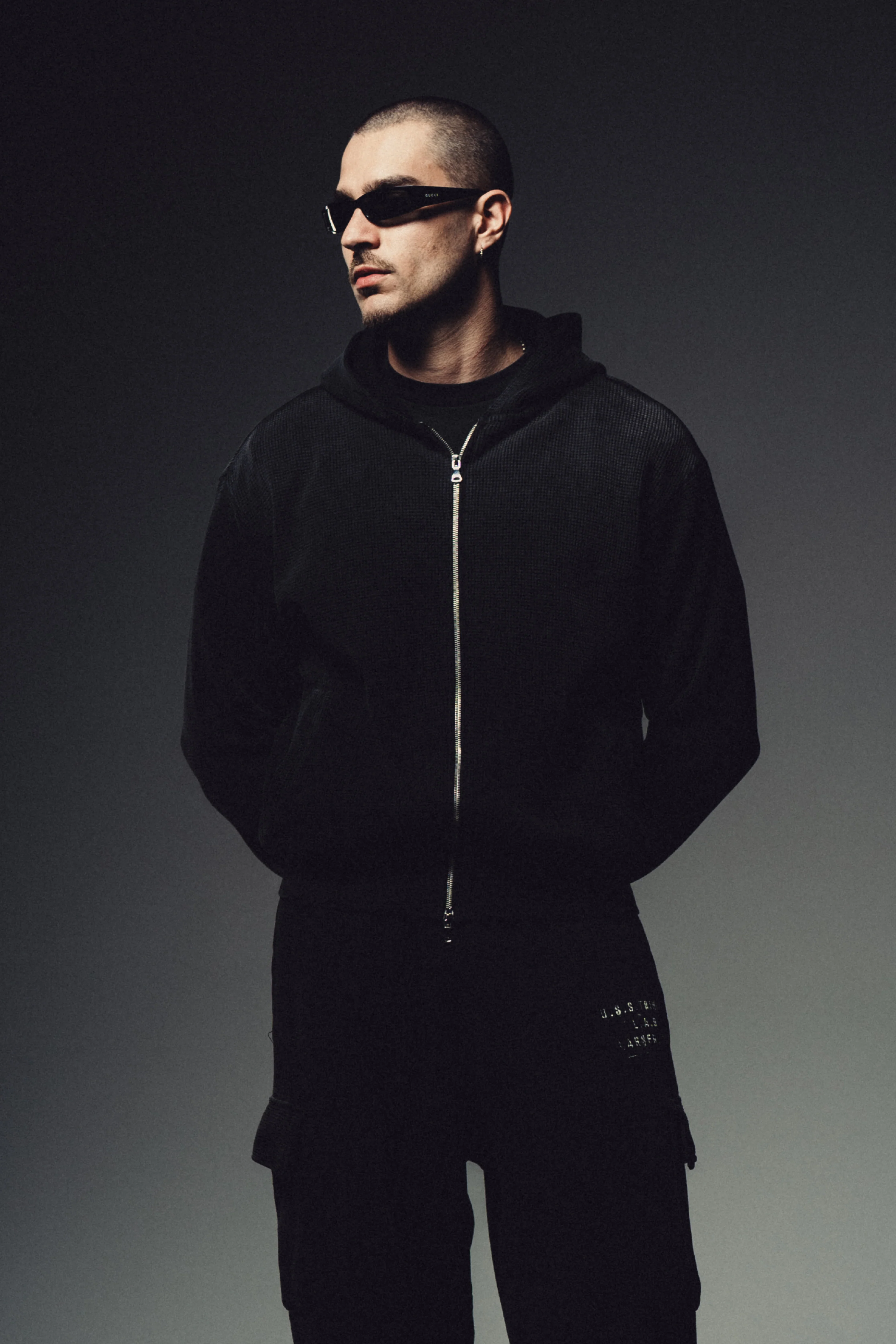 Waffle Zip Hoodie - Washed Black - Image 3