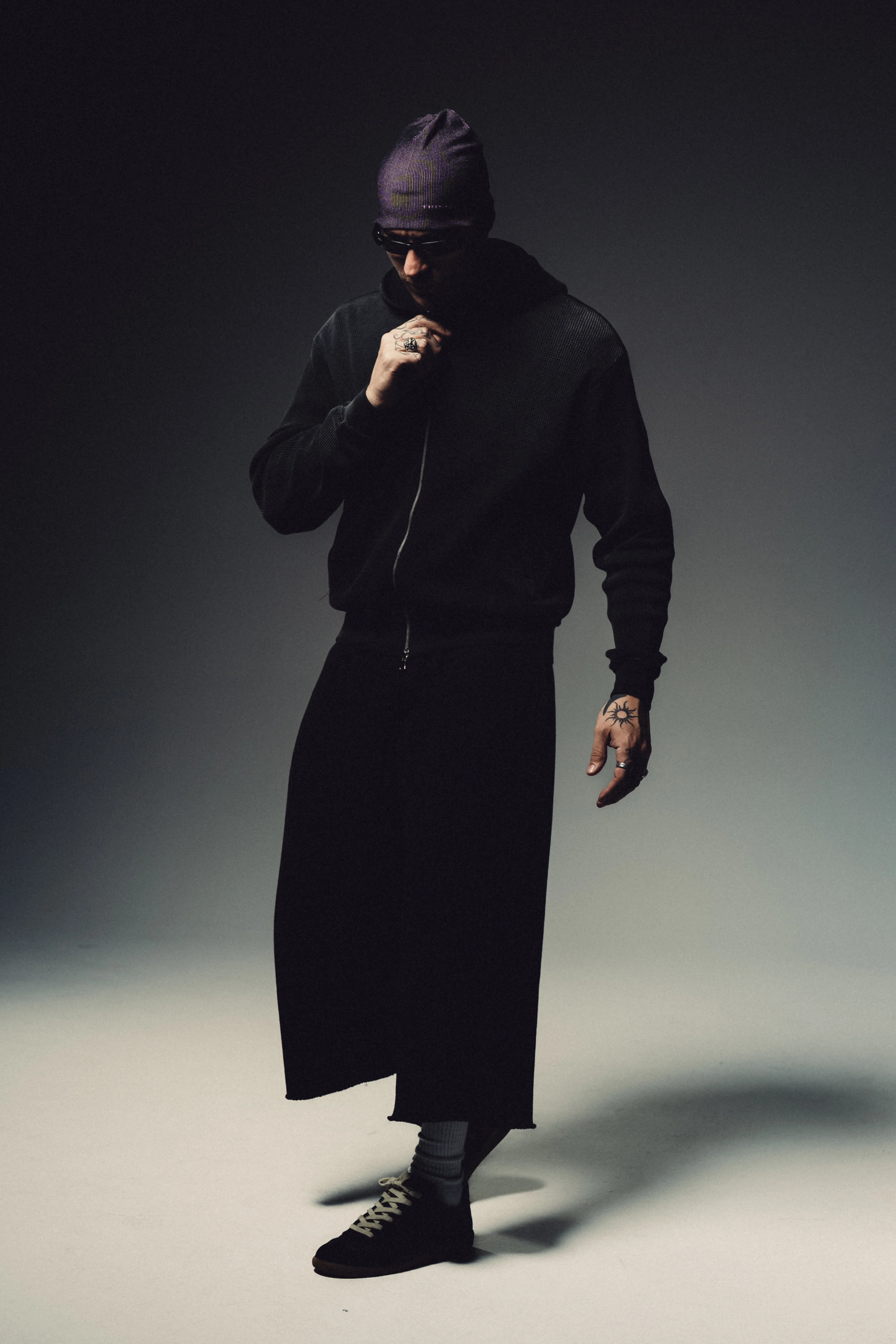 Waffle Zip Hoodie - Washed Black - Image 5