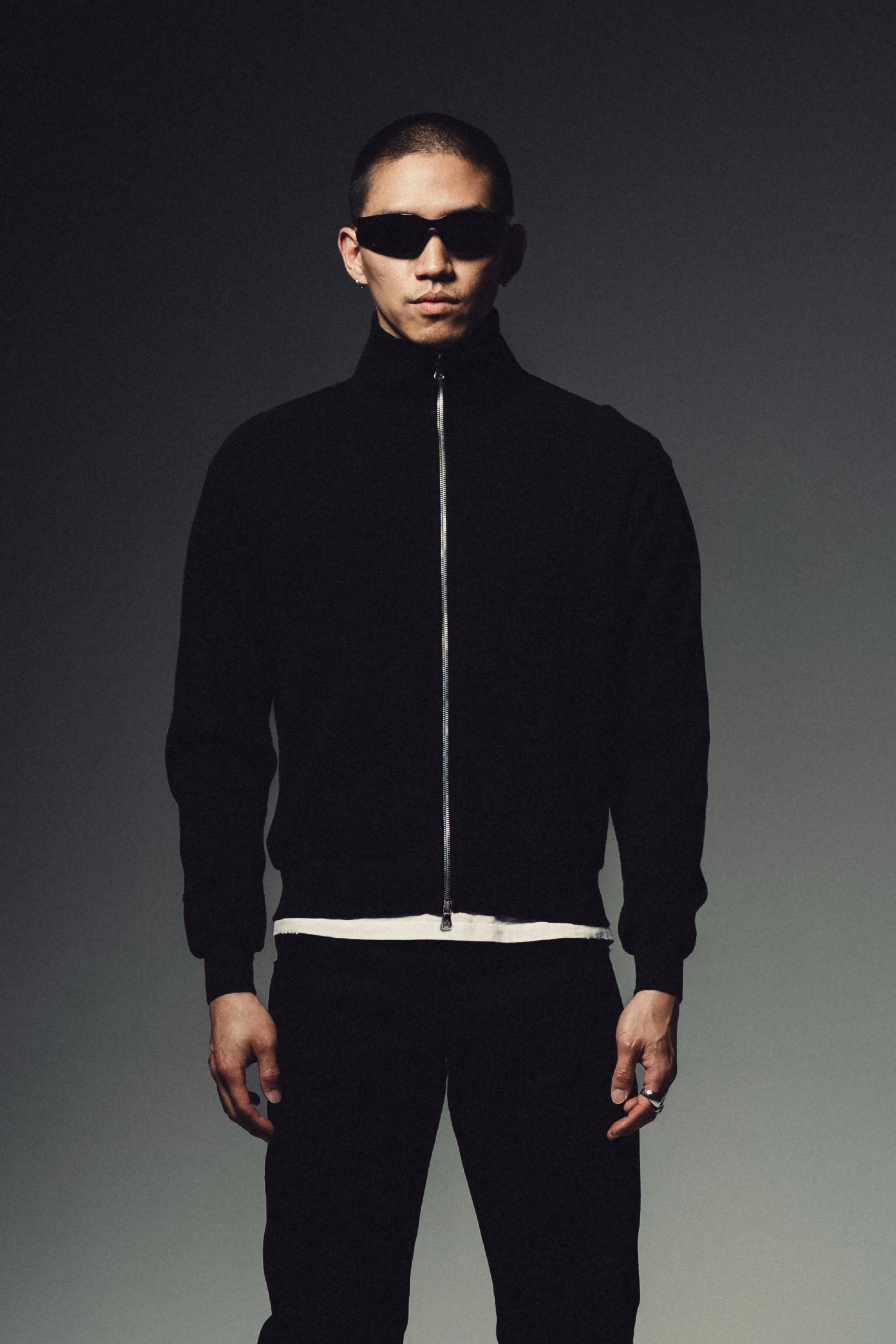 Waffle Zip Up Track Jacket - Black - Image 5